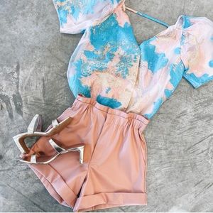 Buddy Love Felicity Petunia Floral Pink, Blue, & Gold Bodysuit size Large